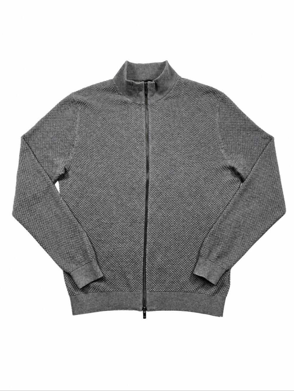 Massimo Dutti Cotton Cashmere Full Zip Knit Sweater Jacket Gray Large